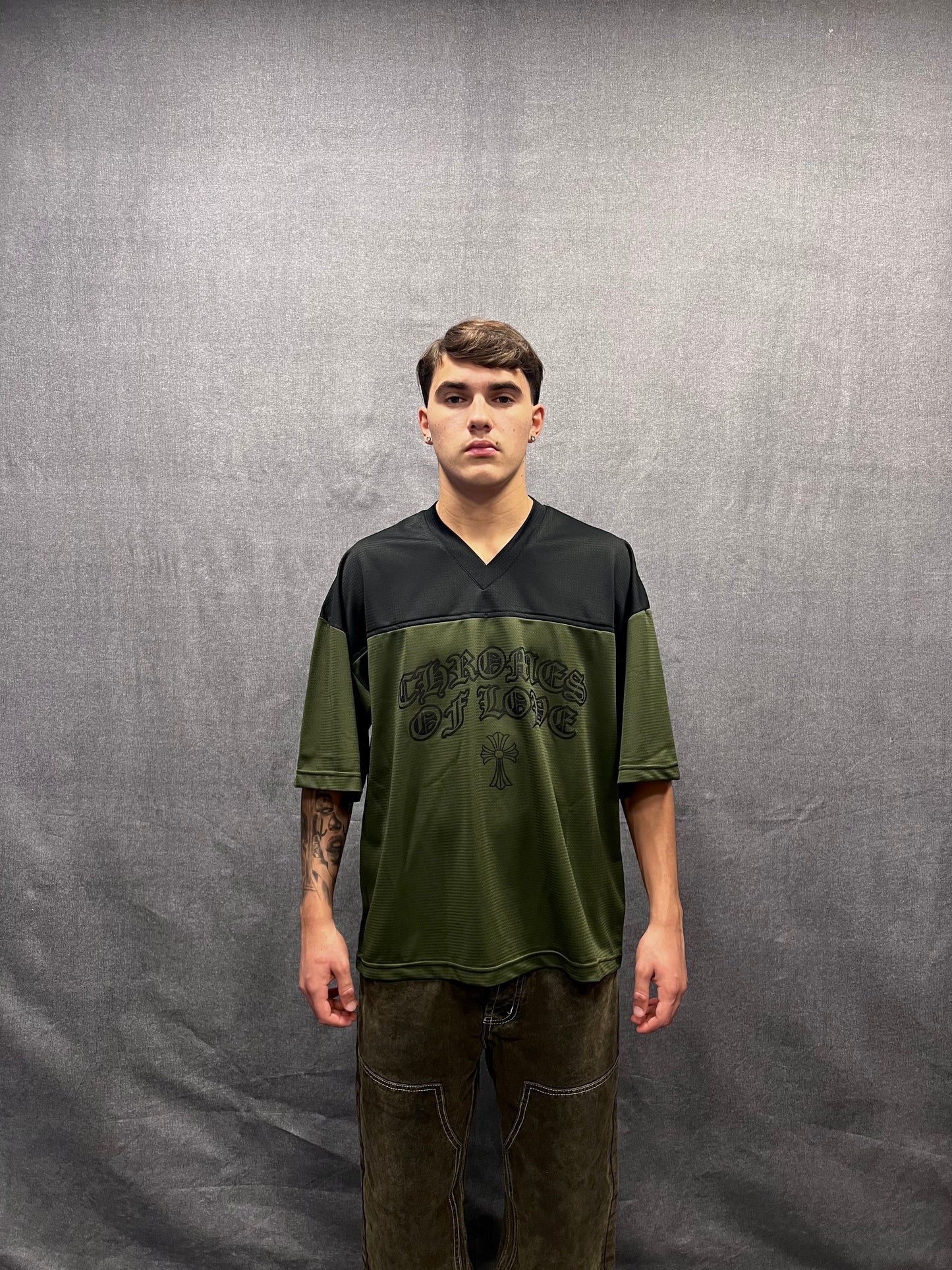 T-SHIRT BOXY FIT VERDE CON STAMPA GRAFICA FOOTBALL AMERICANO