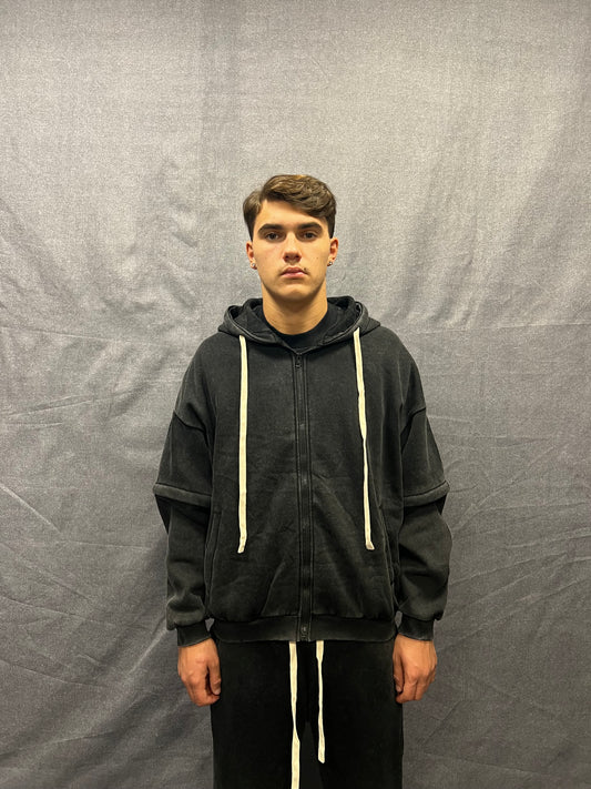 TUTA RELAXED FIT NERA EFFETTO SLAVATO CON CERNIERE STACCABILI