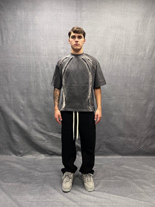 T-SHIRT BOXY FIT GRIGIA CON CUCITURE A TAGLIO VIVO EFFETTO SLAVATO