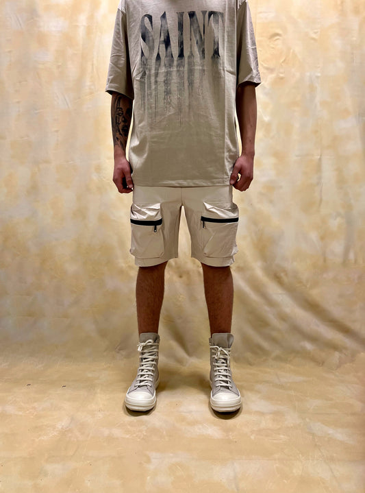 BERMUDA JOGGING CARGO BEIGE CON STRUTTURA RIPSTOP