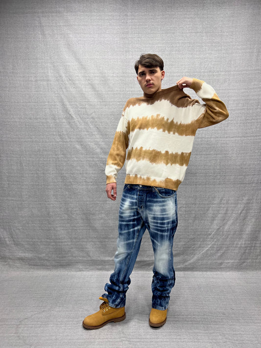 MAGLIONE RELAXED FIT BEIGE E BIANCO EFFETTO RIE DYE