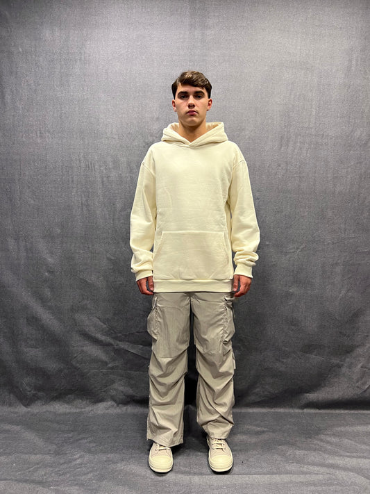 FELPA BOXY FIT PANNA CON CAPPUCCIO