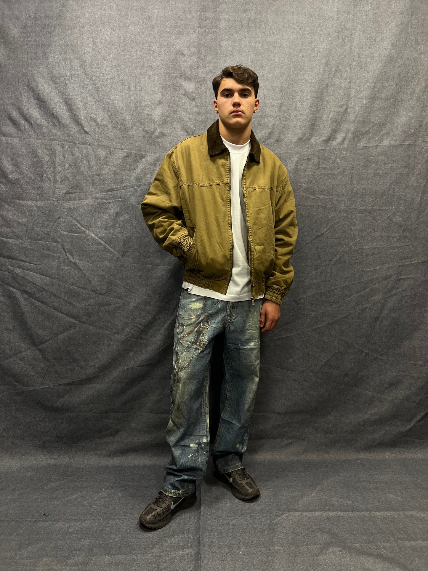 GIUBBINO BOMBER CROP FIT BEIGE TRAPUNTATO