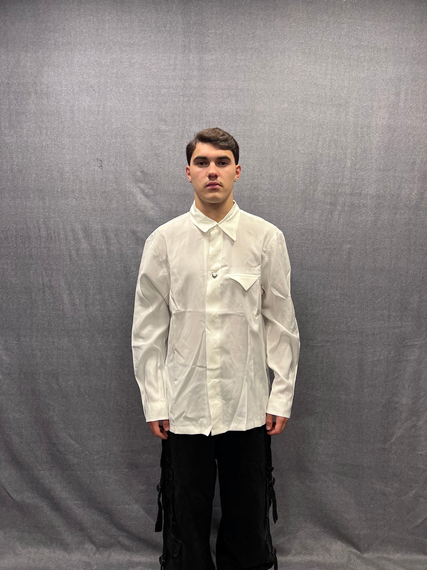 CAMICIA RELAXED FIT BIANCA IN COTONE LUCIDO