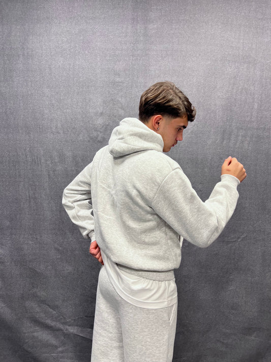 FELPA BOXY FIT GRIGIA CON CAPPUCCIO