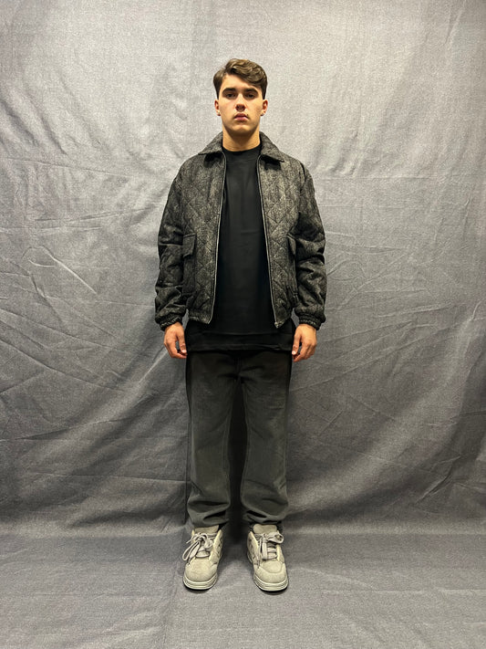 GIUBBINO BOMBER CROP FIT ANTRACITE TRAPUNTATO EFFETTO SLAVATO