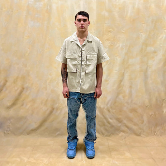 CAMICIA BOXY FIT BEIGE CON TASCHE UTILITY