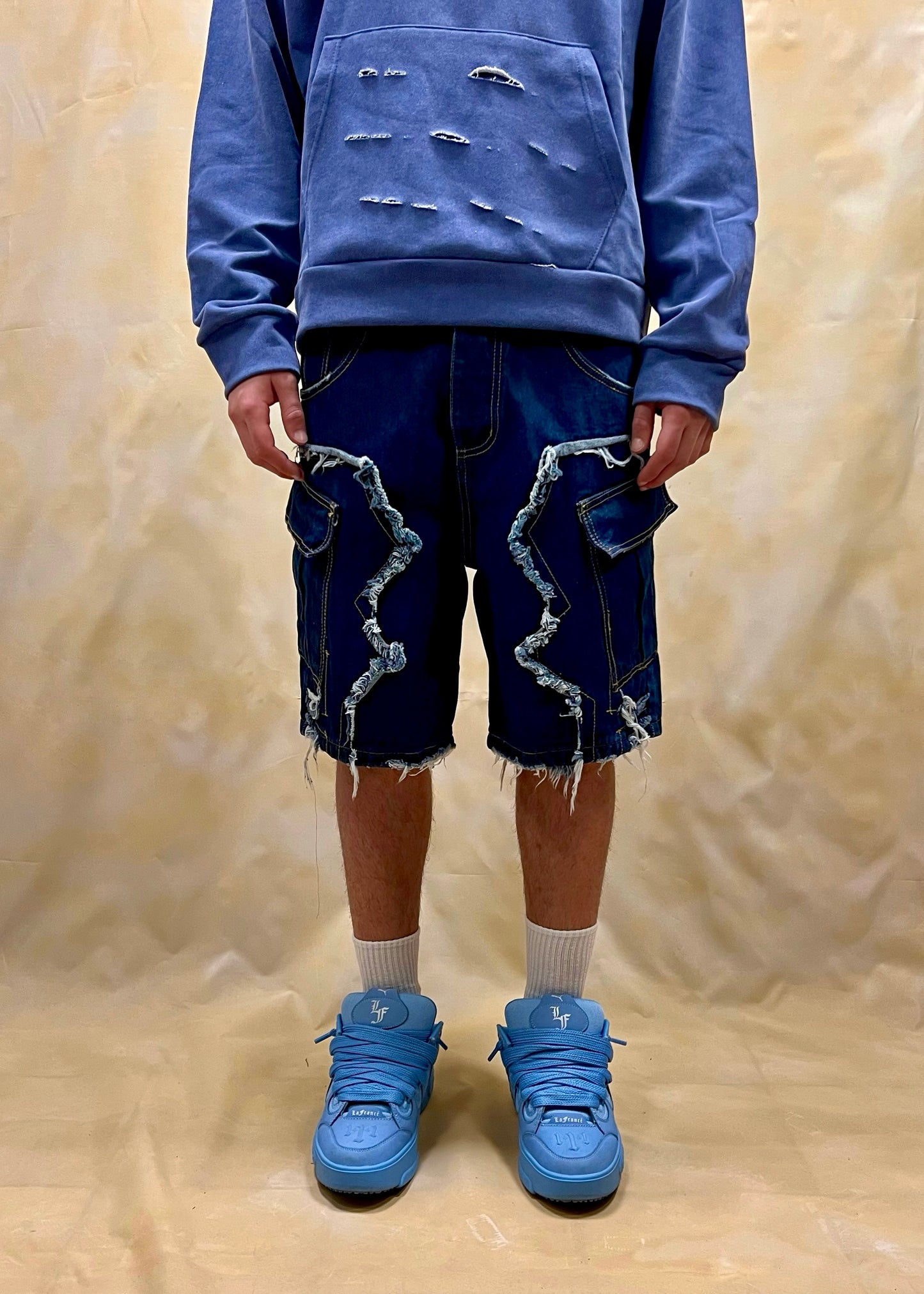 BERMUDA JORTS CARGO RIPPED CON TASCHE UTILITY LAVAGGIO ZERO