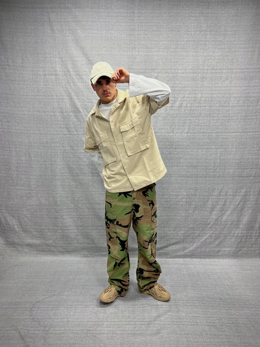 PANTALONI CARGO RELAXED FIT CAMOUFLAGE MILITARE CON TASCHE UTILITY