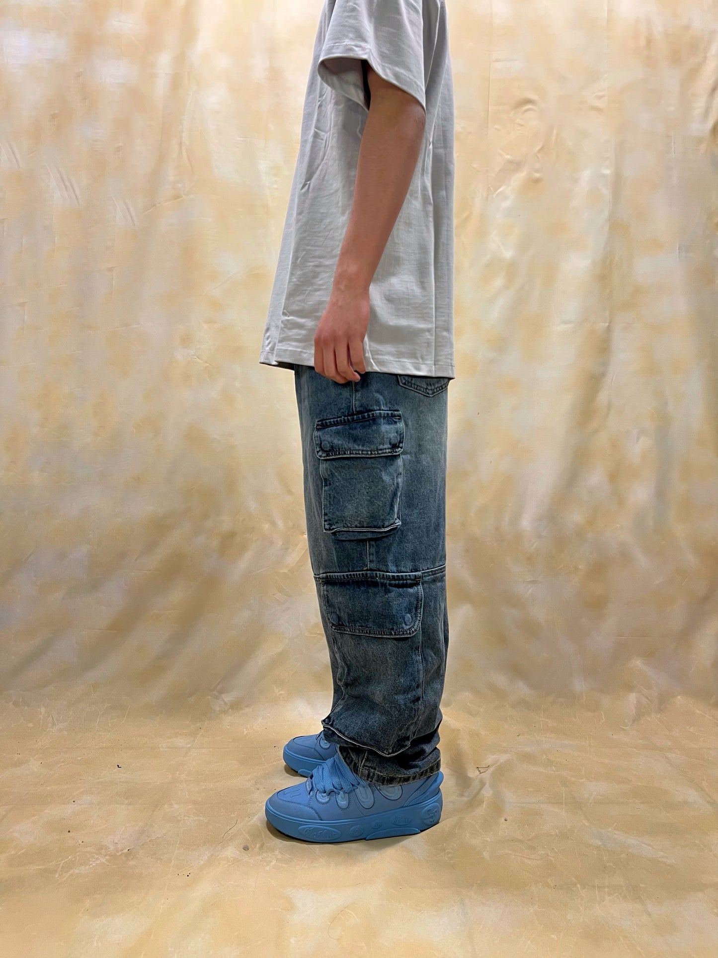JEANS CARGO BAGGY FIT CON TASCHE UTILITY LAVAGGIO STONE