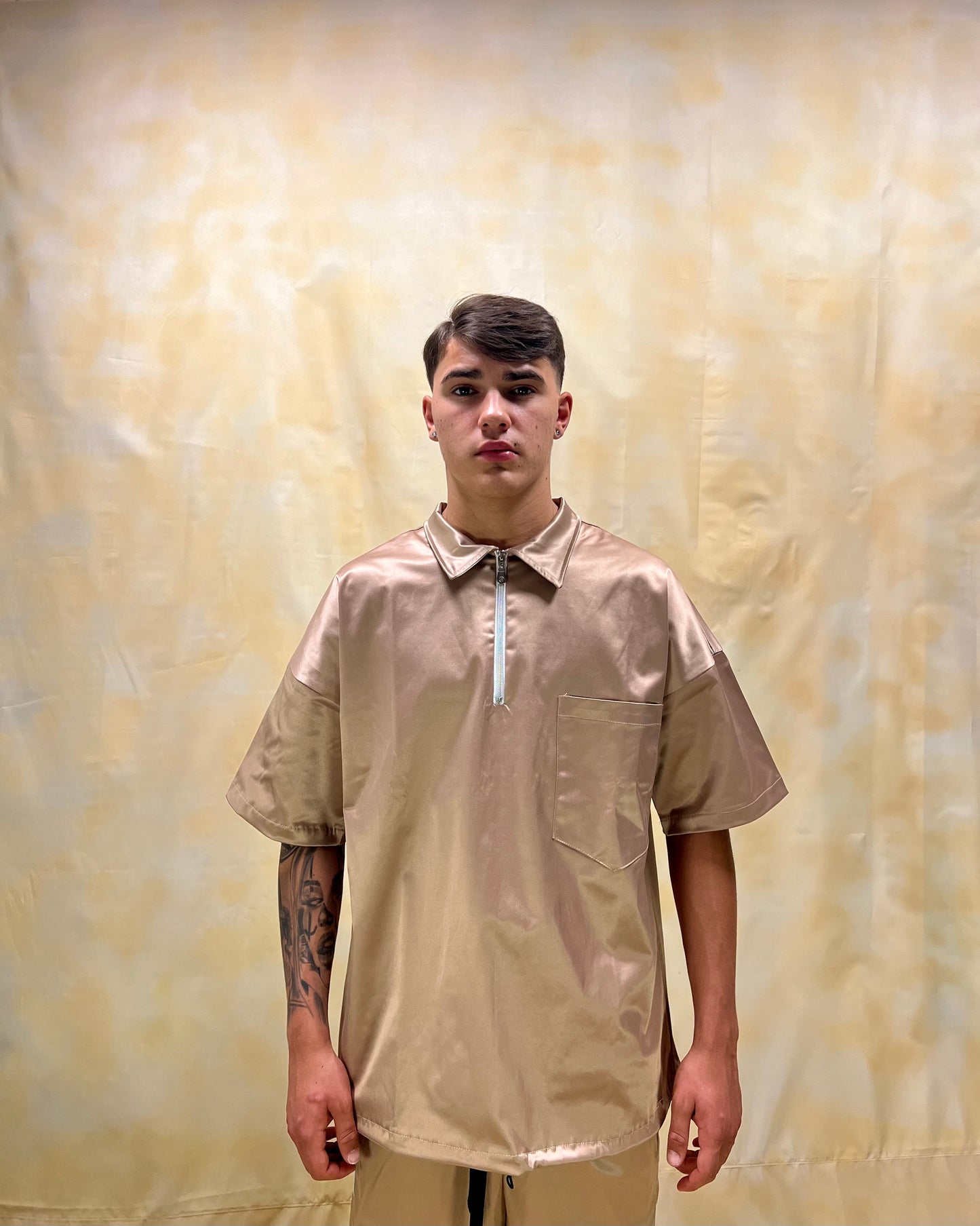 COORDINATO RELAXED FIT BEIGE NUDE IN TESSUTO DI COTONE MERCERIZZATO
