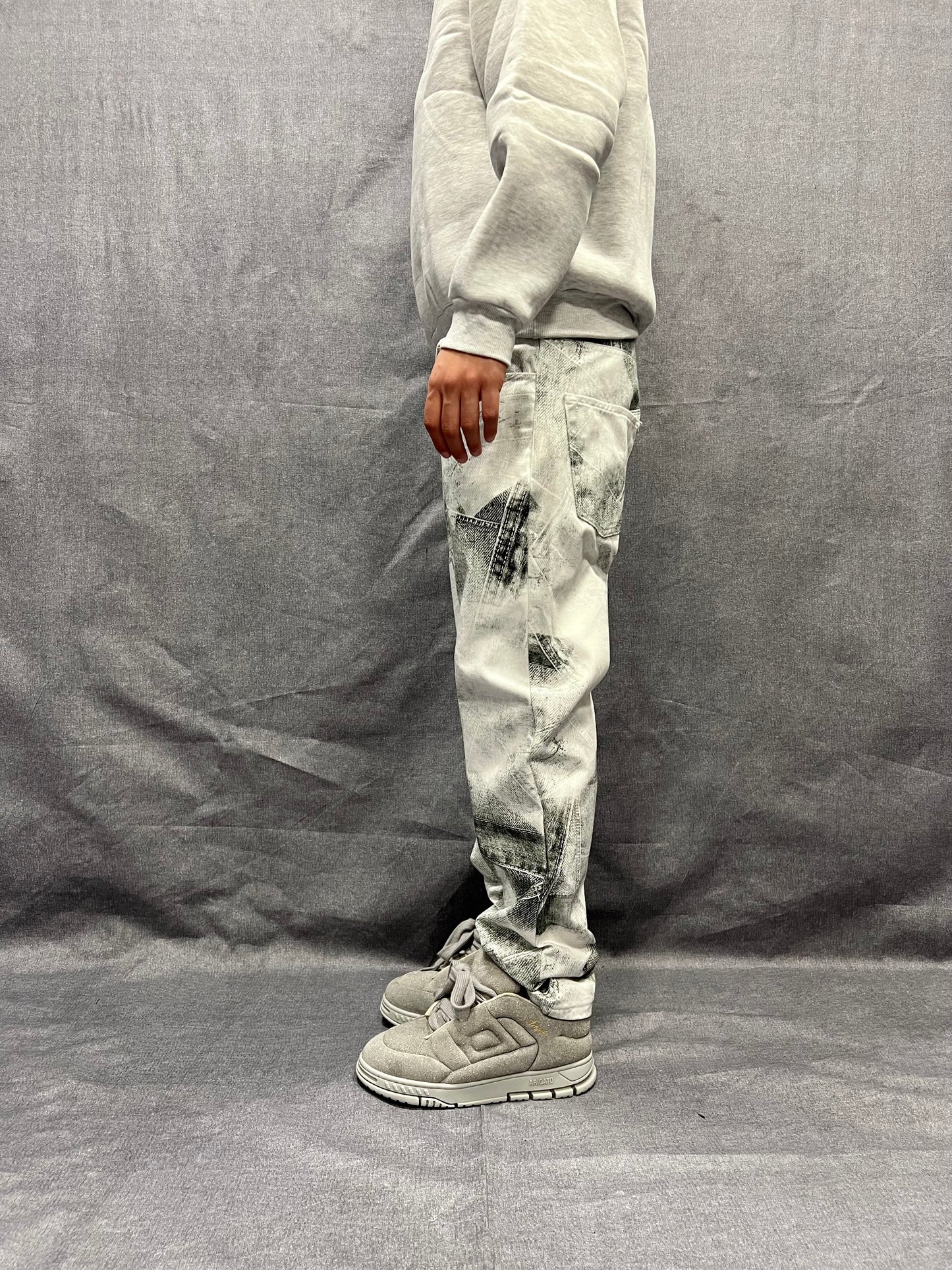 JEANS STRAIGHT FIT BIANCHI STAMPA TROMPE L’ŒIL