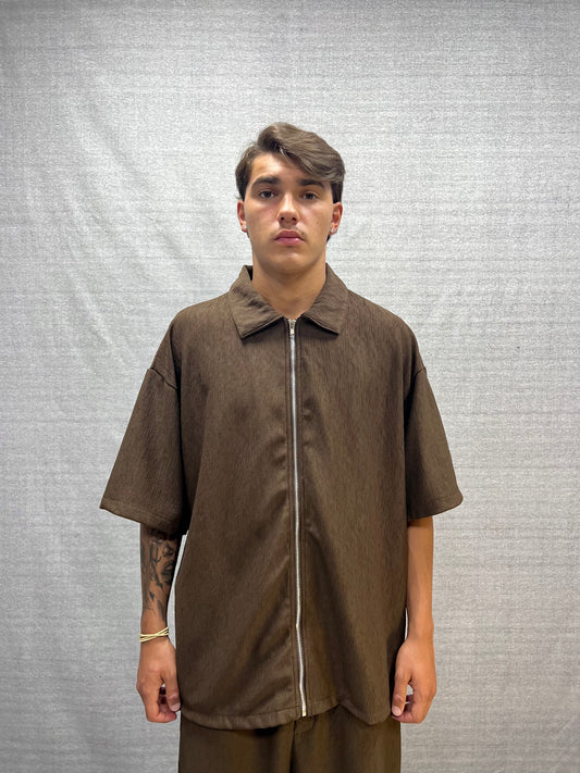 COORDINATO RELAXED FIT MARRONE CON STRUTTURA JACQUARD