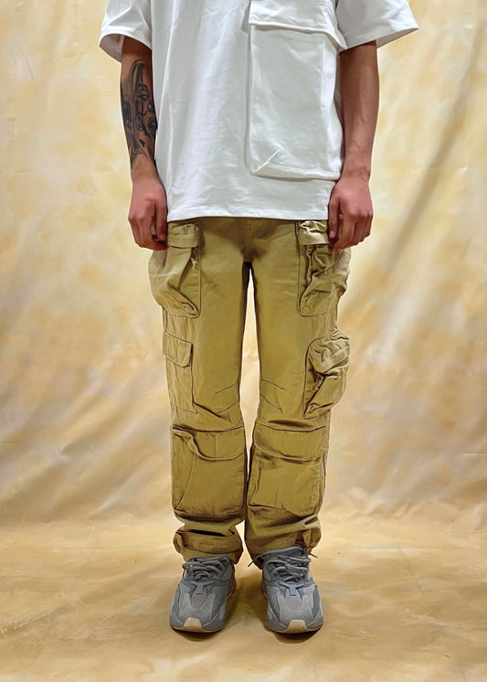 JEANS CARGO BAGGY FIT BEIGE CON TASCHE UTILITY LAVAGGIO STONE