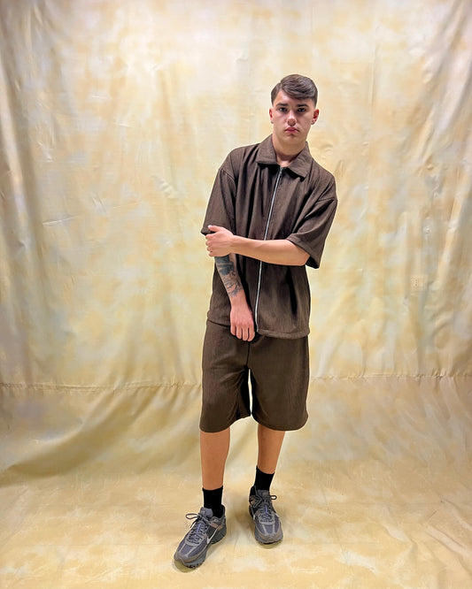 COORDINATO RELAXED FIT MARRONE CON STRUTTURA JACQUARD