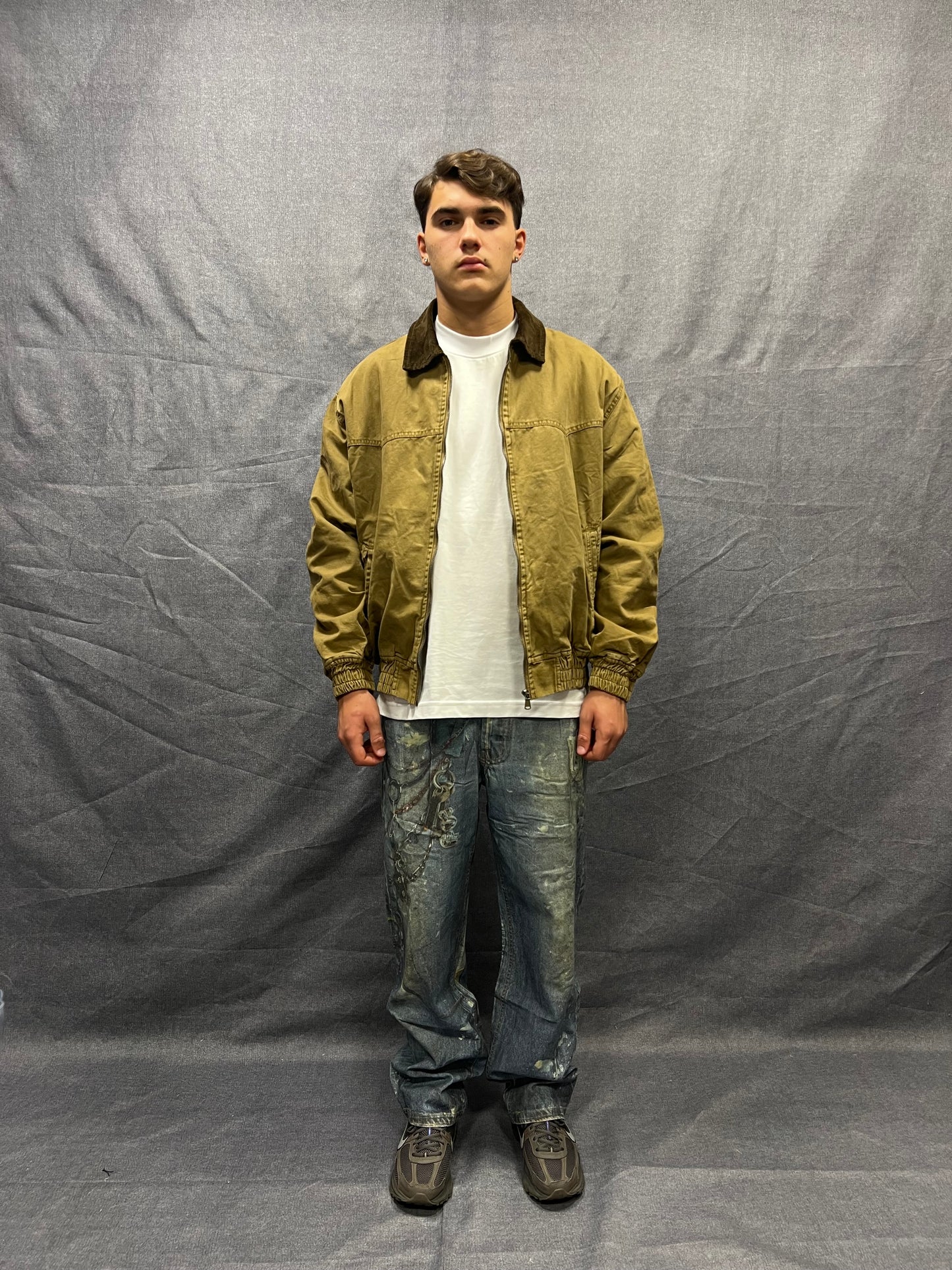 GIUBBINO BOMBER CROP FIT BEIGE TRAPUNTATO