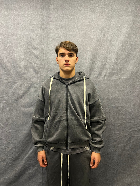 TUTA RELAXED FIT GRIGIA EFFETTO SLAVATO CON CERNIERE STACCABILI