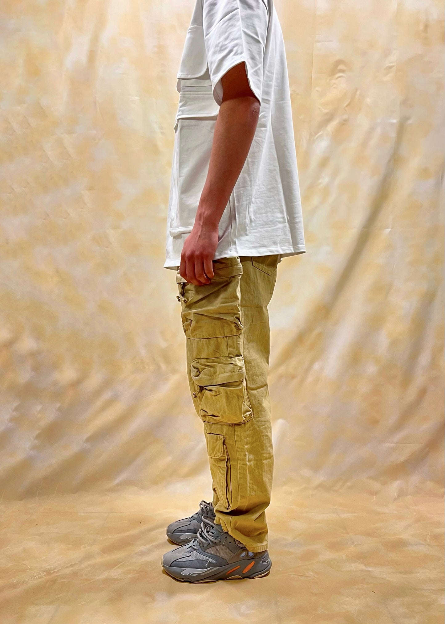 JEANS CARGO BAGGY FIT BEIGE CON TASCHE UTILITY LAVAGGIO STONE