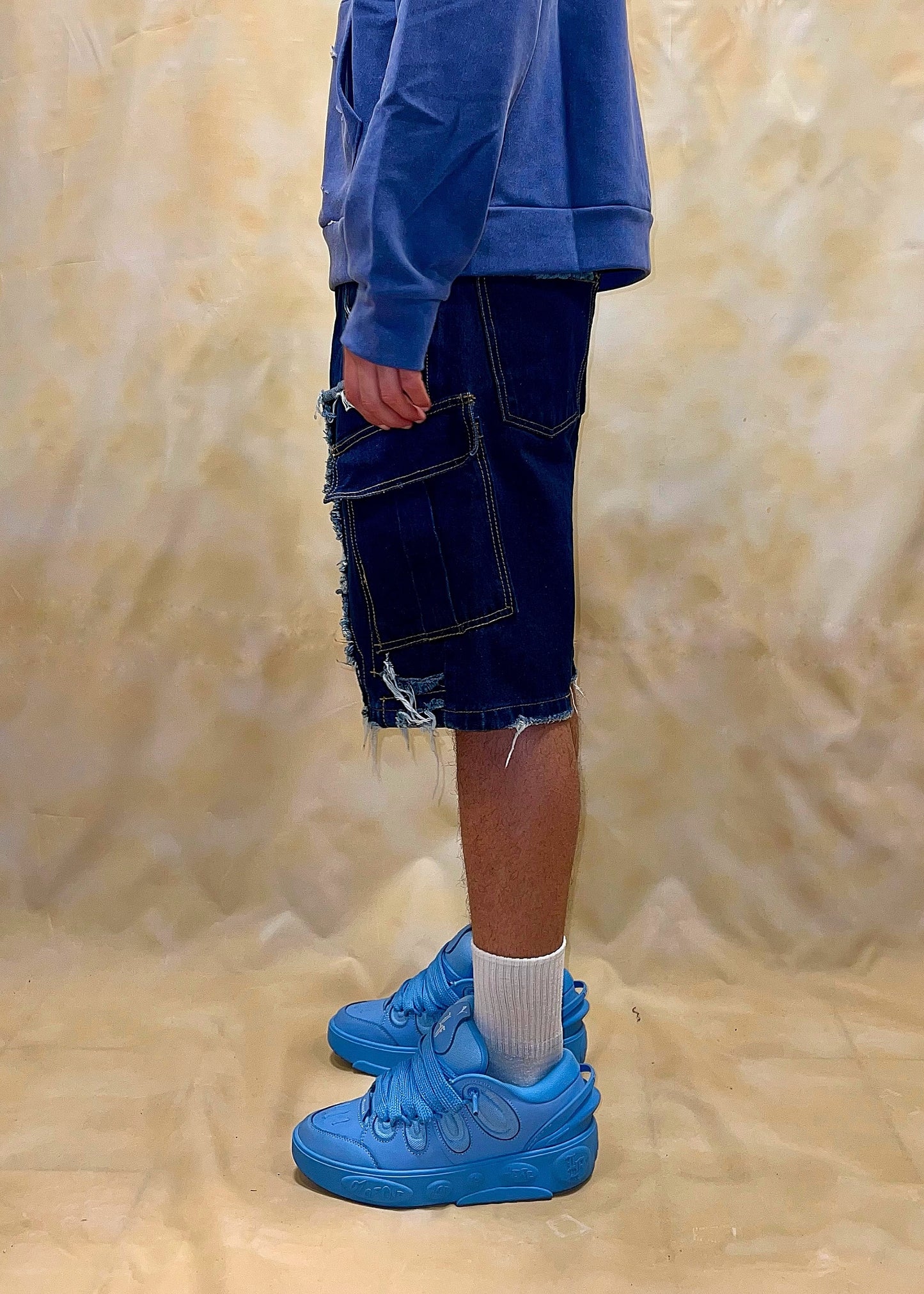 BERMUDA JORTS CARGO RIPPED CON TASCHE UTILITY LAVAGGIO ZERO