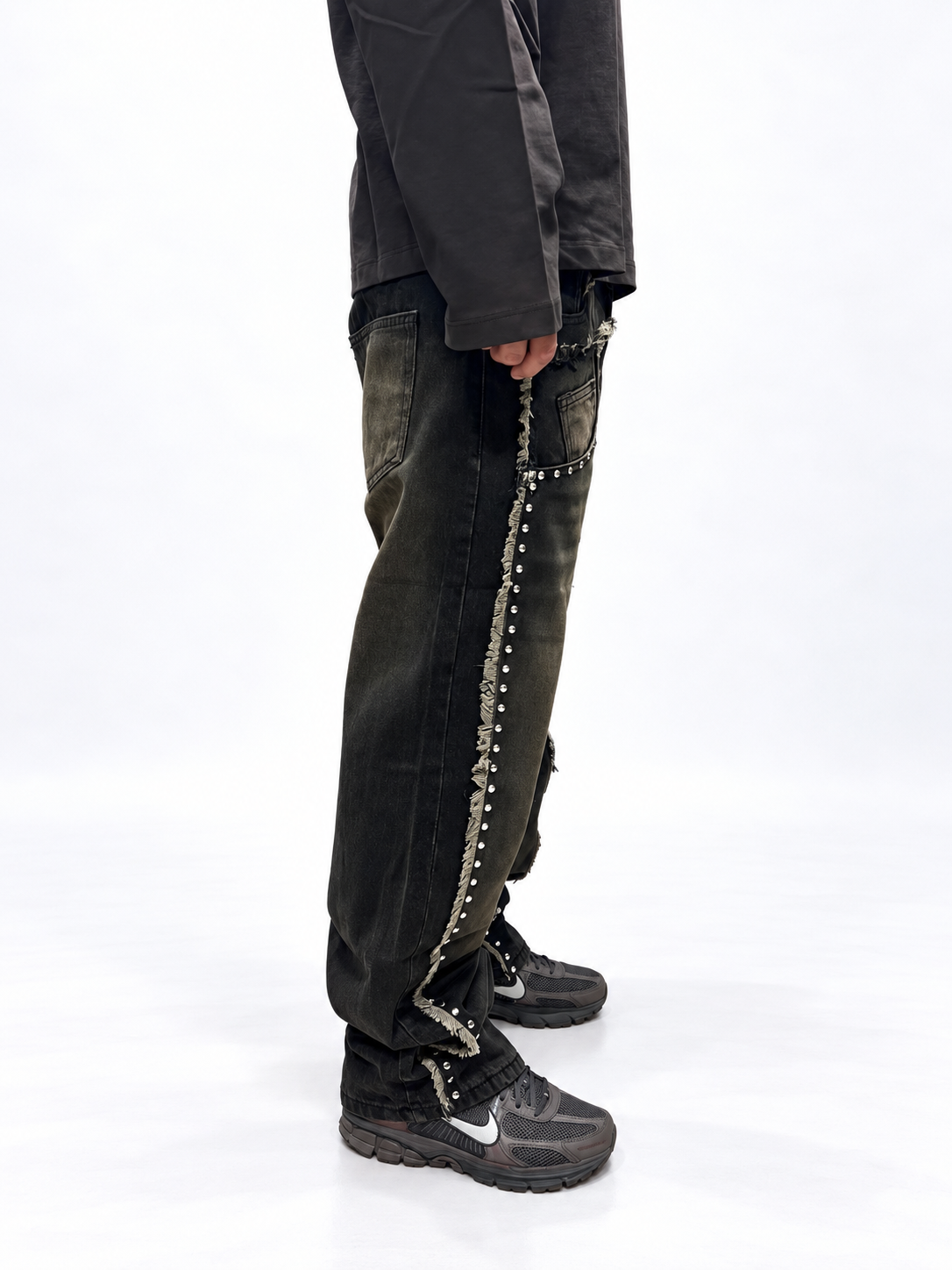 JEANS BAGGY FIT MARRONI LAVAGGIO STONE CON BORCHIE