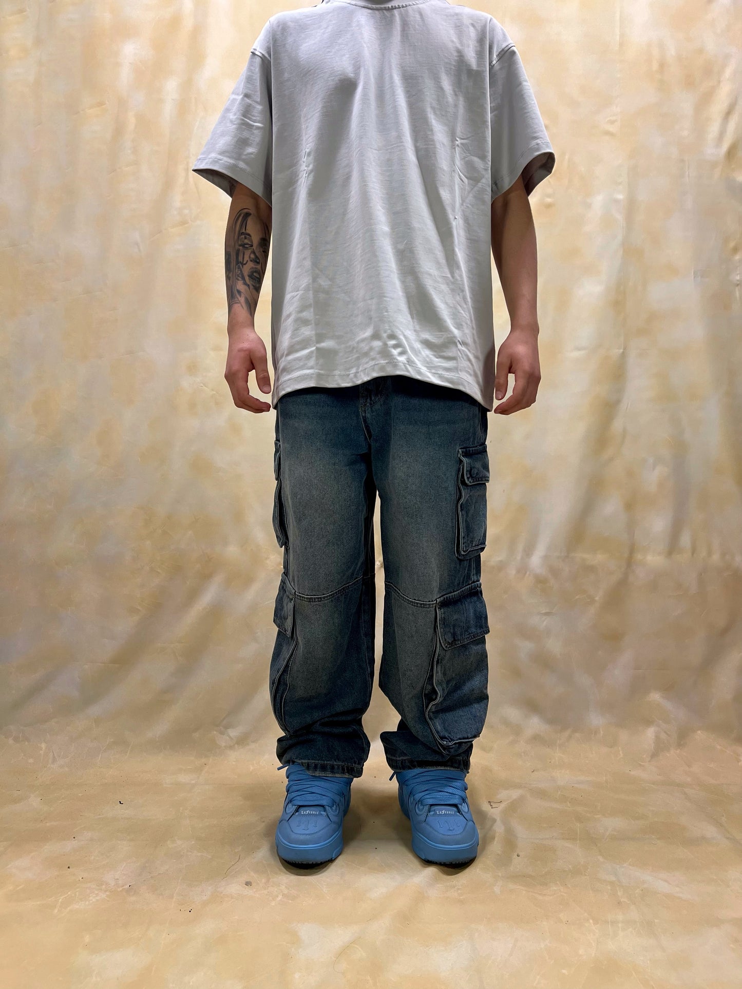 JEANS CARGO BAGGY FIT CON TASCHE UTILITY LAVAGGIO STONE