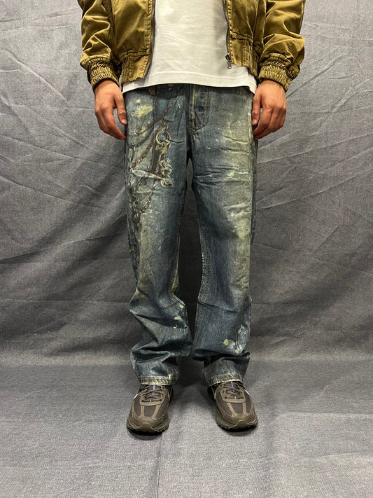 JEANS BAGGY FIT BLU CHIARO STAMPA TROMPE L’ŒIL LAVAGGIO STONE