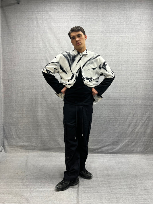 CAMICIA BOXY FIT BIANCA E NERA CON STANPA ALL OVER