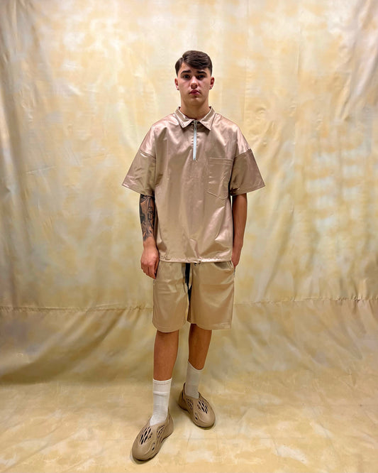 COORDINATO RELAXED FIT BEIGE NUDE IN TESSUTO DI COTONE MERCERIZZATO