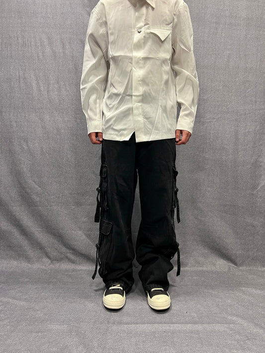 JEANS CARGO BAGGY FIT NERI CON TASCHE UTILITY E FIBBIE