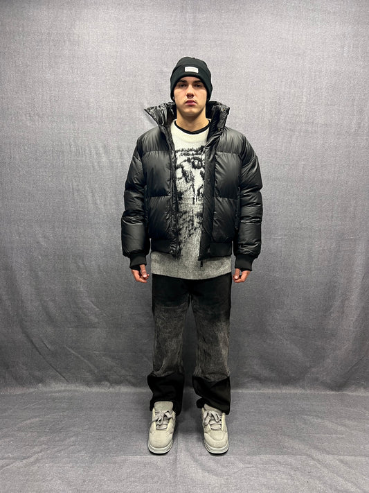 GIUBBINO BOMBER PUFFER CROP FIT NERO IMBOTTITO