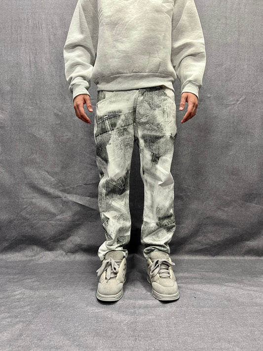 JEANS STRAIGHT FIT BIANCHI STAMPA TROMPE L’ŒIL