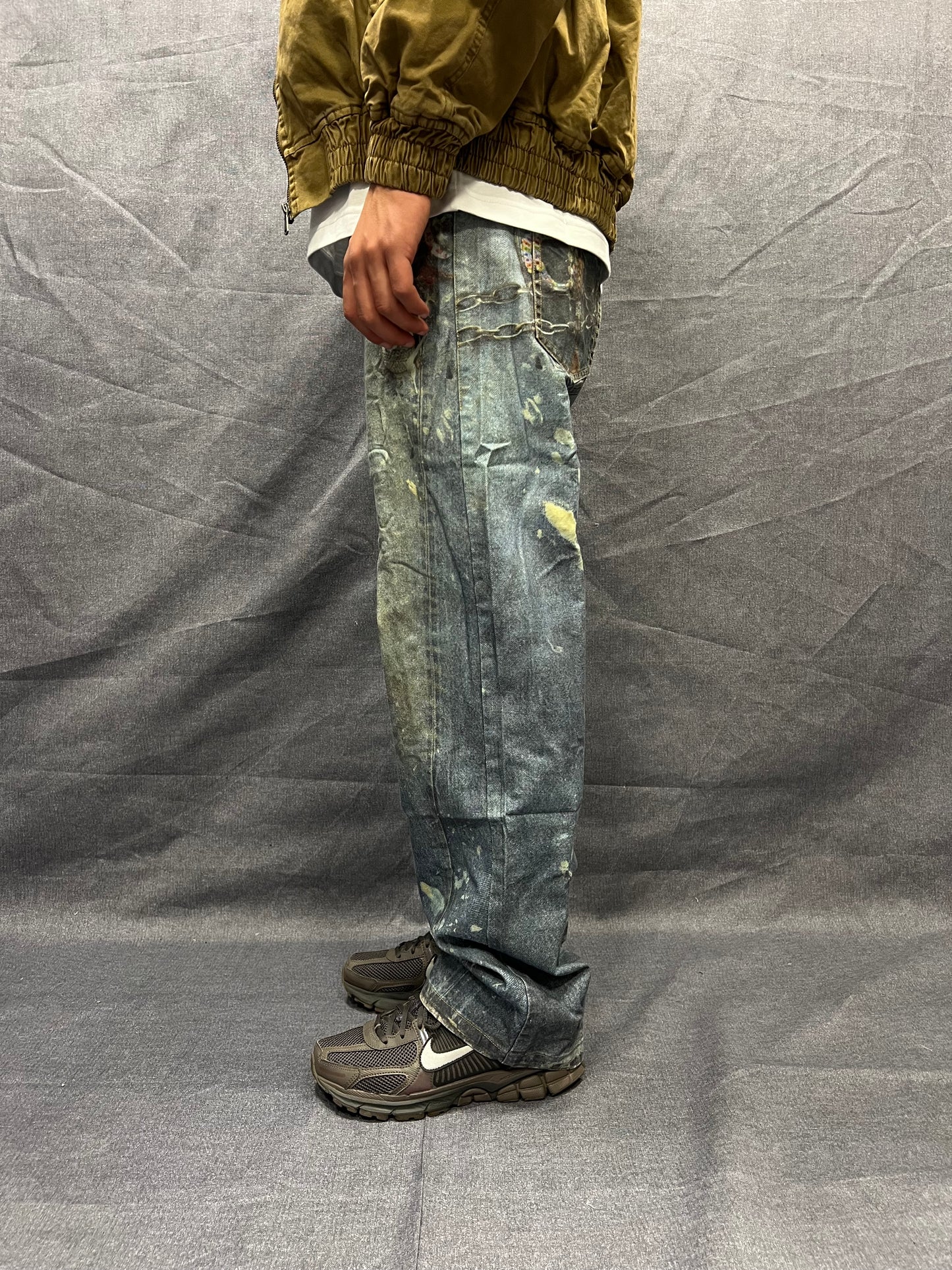 JEANS BAGGY FIT BLU CHIARO STAMPA TROMPE L’ŒIL LAVAGGIO STONE