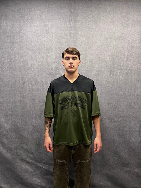 T-SHIRT BOXY FIT VERDE CON STAMPA GRAFICA FOOTBALL AMERICANO