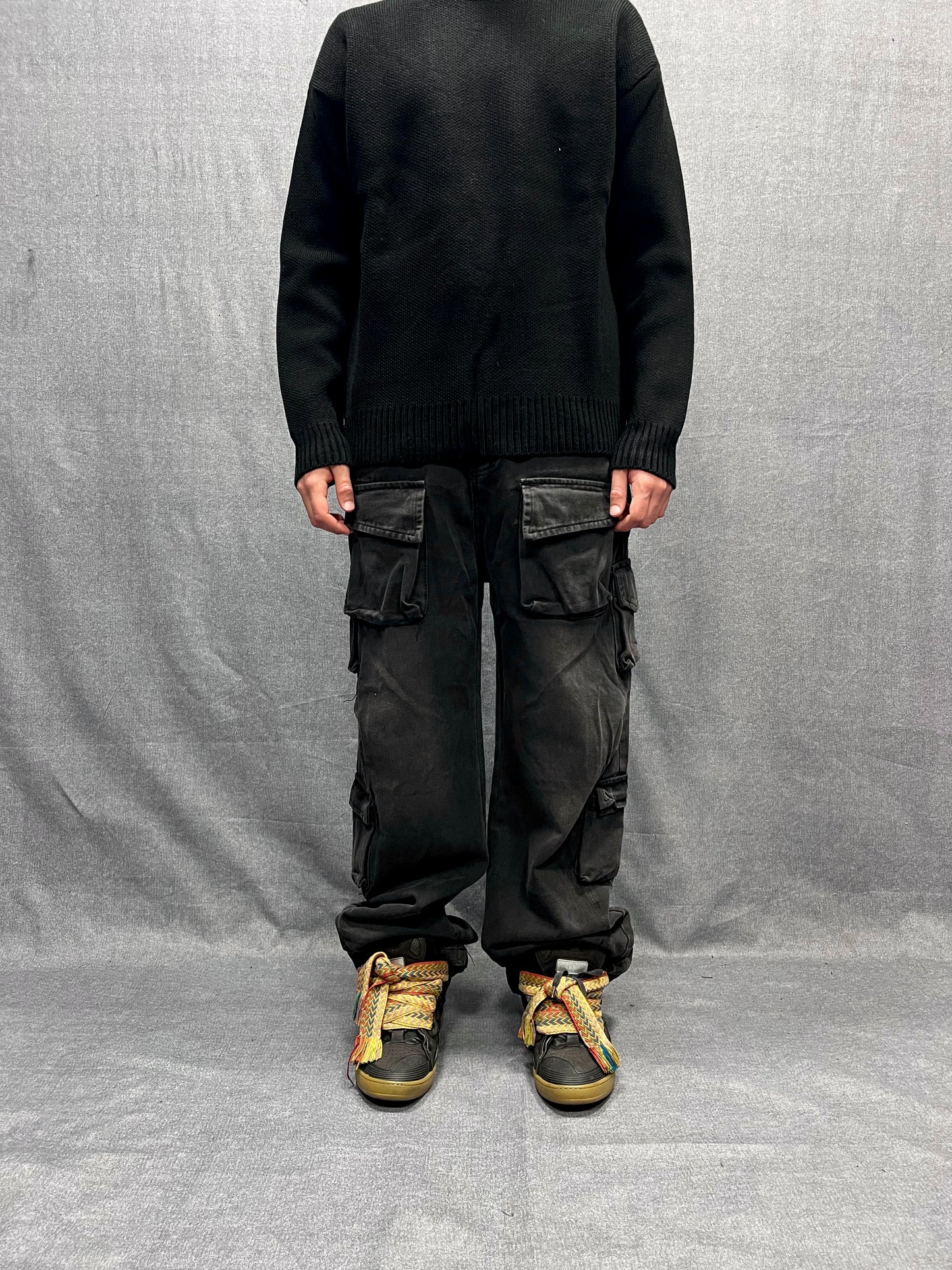 JEANS PARACHUTE CARGO BAGGY FIT NERI LAVAGGIO STONE