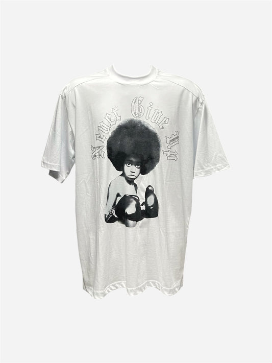 T-SHIRT BOXY FIT BIANCA CON STAMPA GRAFICA E STRASS