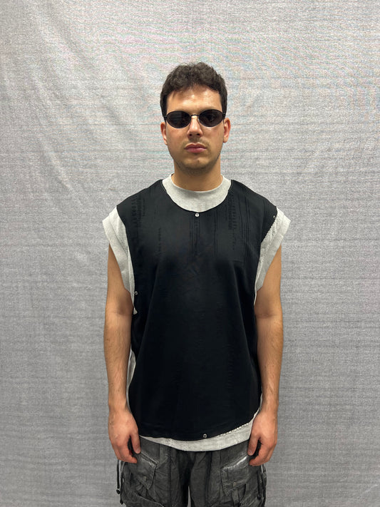 CANOTTA RELAXED FIT NERA E GRIGIA CON MICROABRASIONI