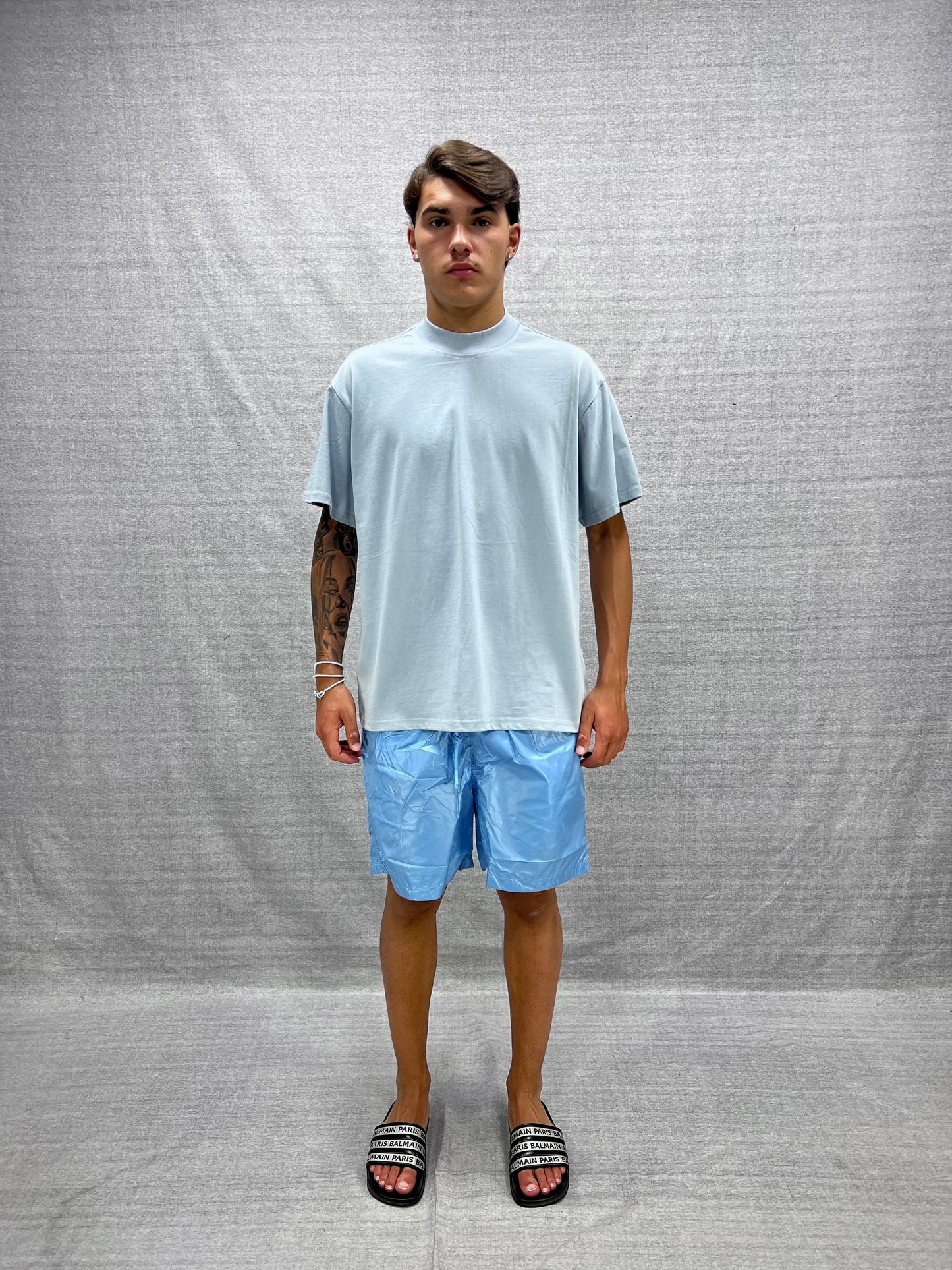 T-SHIRT BOXY FIT AZZURRA CON STAMPA GRAFICA
