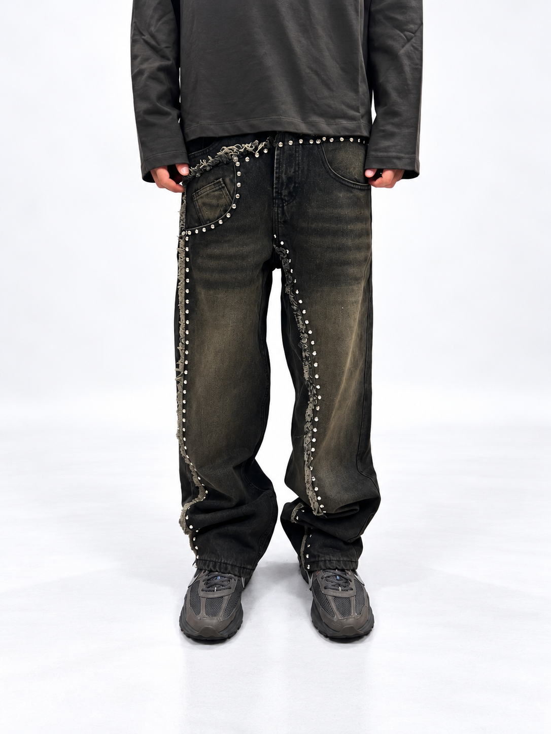 JEANS BAGGY FIT MARRONI LAVAGGIO STONE CON BORCHIE