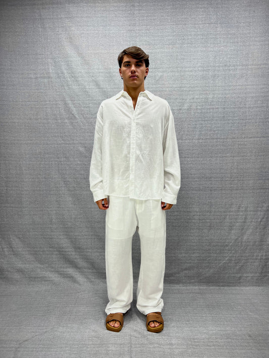 COORDINATO RELAXED FIT BIANCO IN LINO