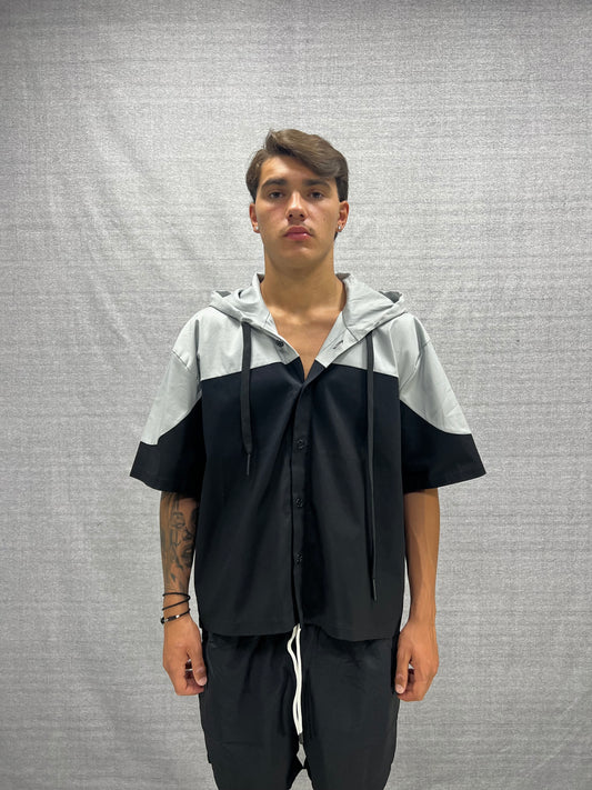 CAMICIA CROP FIT NERA E GRIGIA CON CAPPUCCIO