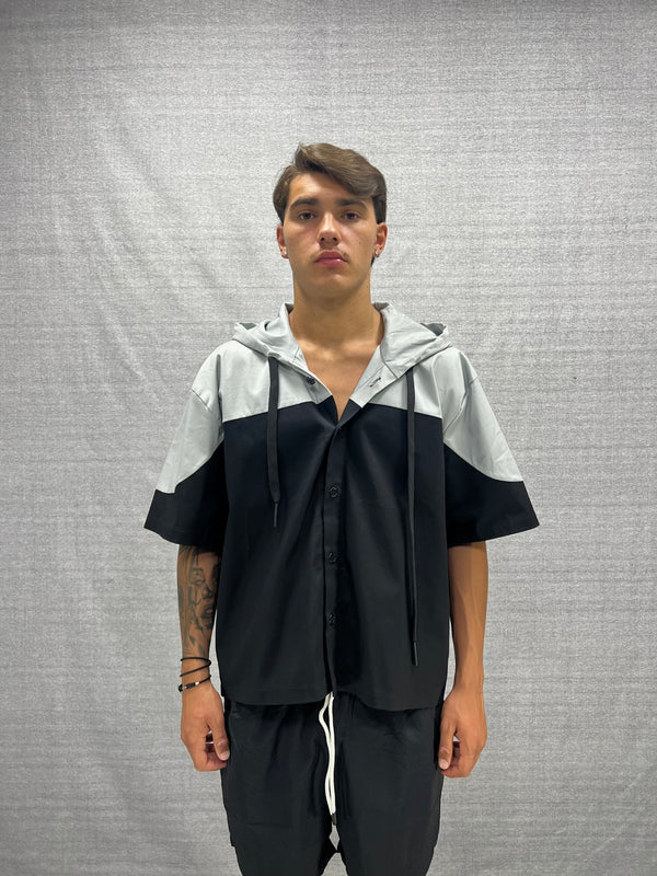 CAMICIA CROP FIT NERA E GRIGIA CON CAPPUCCIO