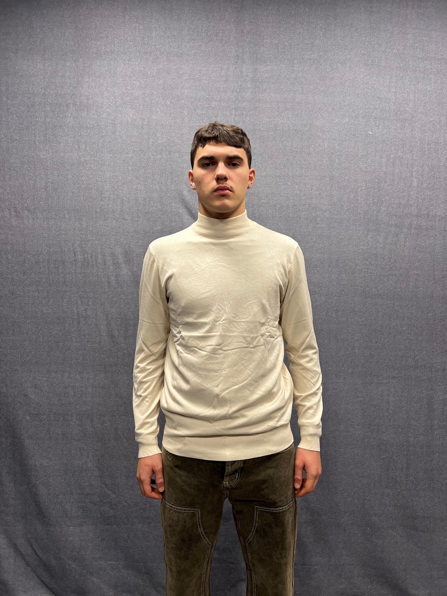 PULLOVER BEIGE A MEZZO COLLO IN MISTO VISCOSA