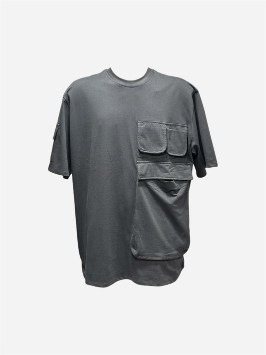 T-SHIRT BOXY FIT GRIGIO SCURO CON TASCHE UTILITY HEAVY WEIGHT