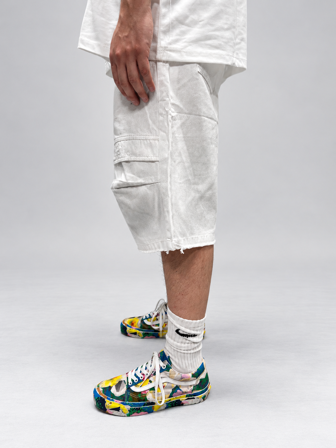 BERMUDA CARPENTER RELAXED FIT BIANCHI EFFETTO SLAVATO