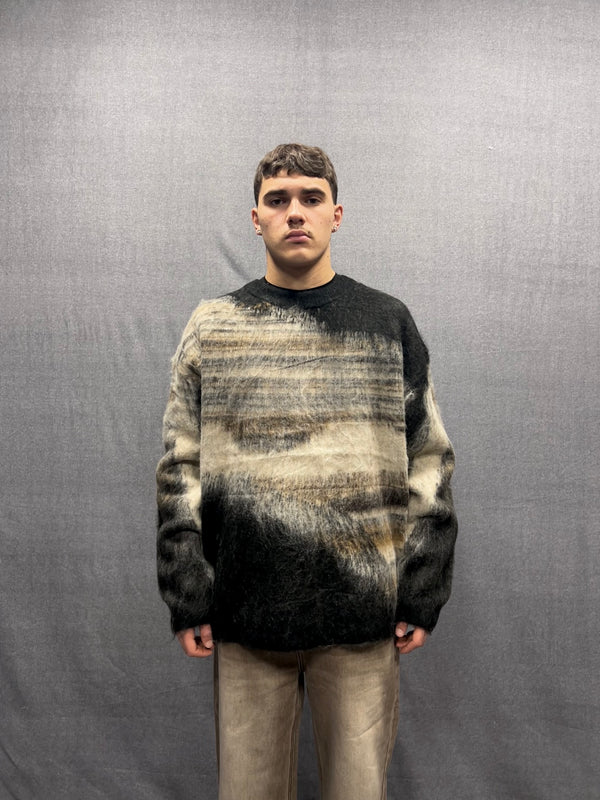 MAGLIONE JACQUARD OVERSIZE FIT NERO E BEIGE SPAZZOLATO