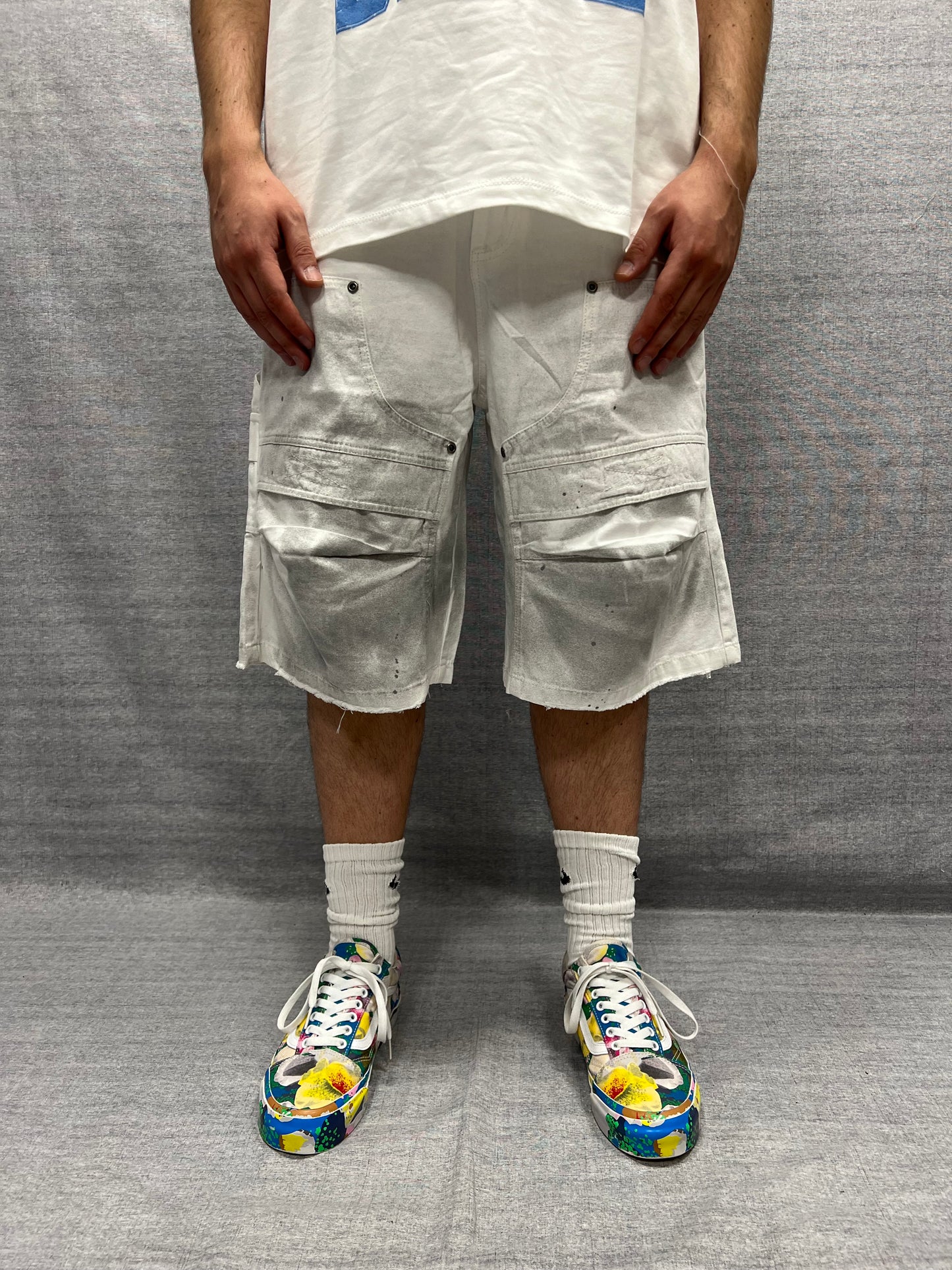 BERMUDA CARPENTER RELAXED FIT BIANCHI EFFETTO SLAVATO