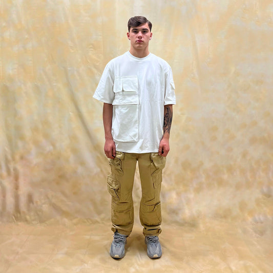 JEANS CARGO BAGGY FIT BEIGE CON TASCHE UTILITY LAVAGGIO STONE