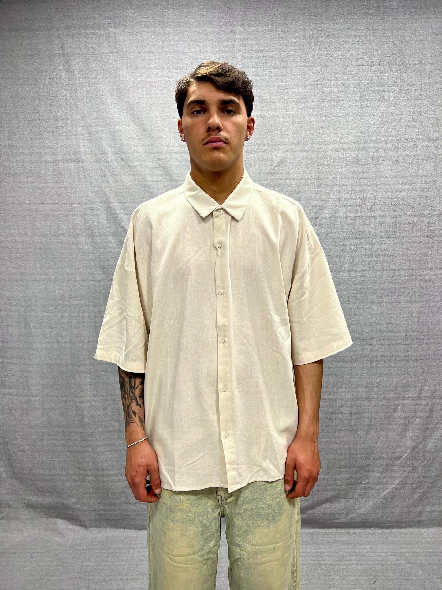 CAMICIA RELAXED FIT PANNA IN MISTO LINO