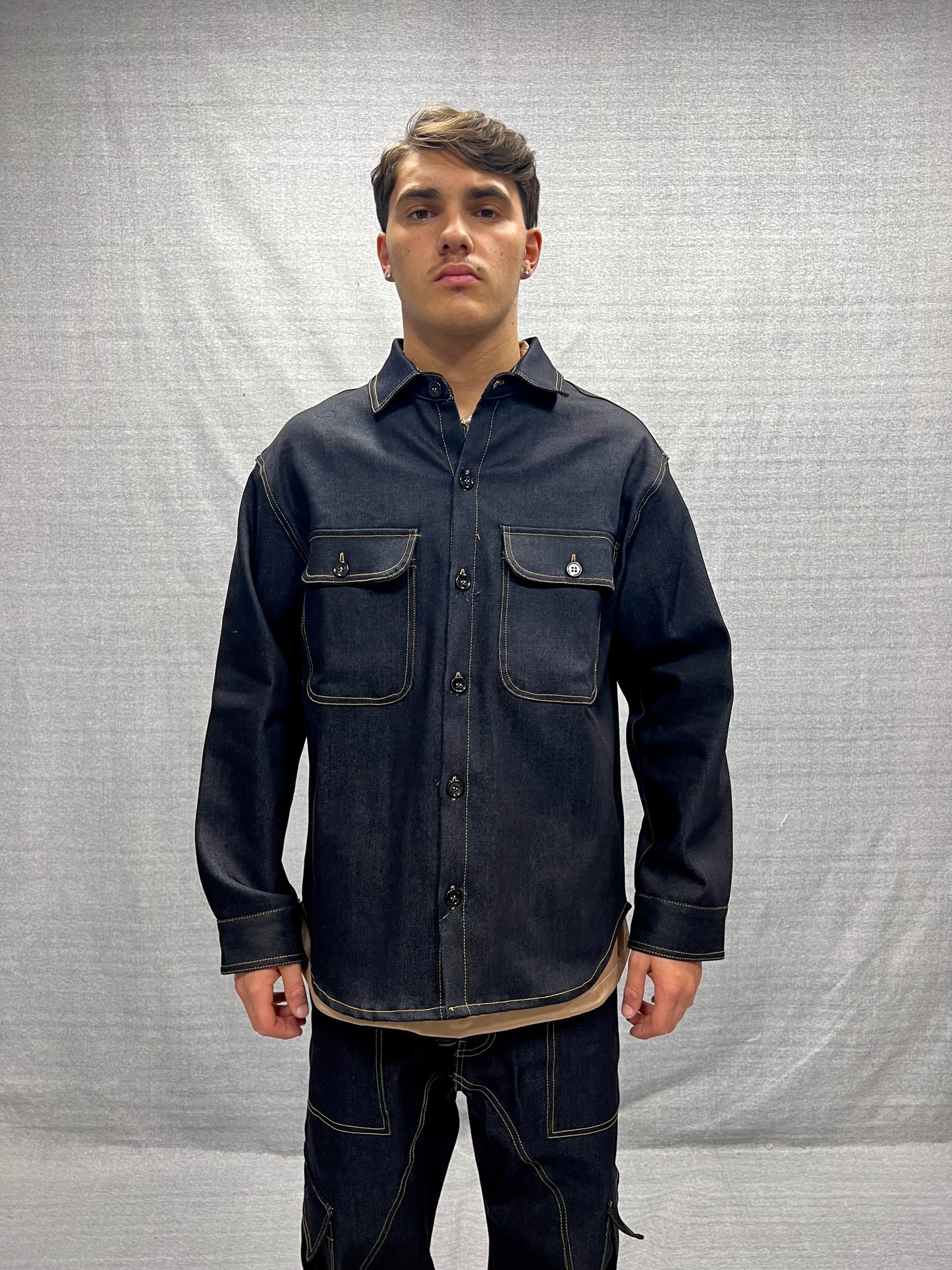 COORDINATO RELAXED FIT CARGO BLU INDACO SCURO RAW DENIM
