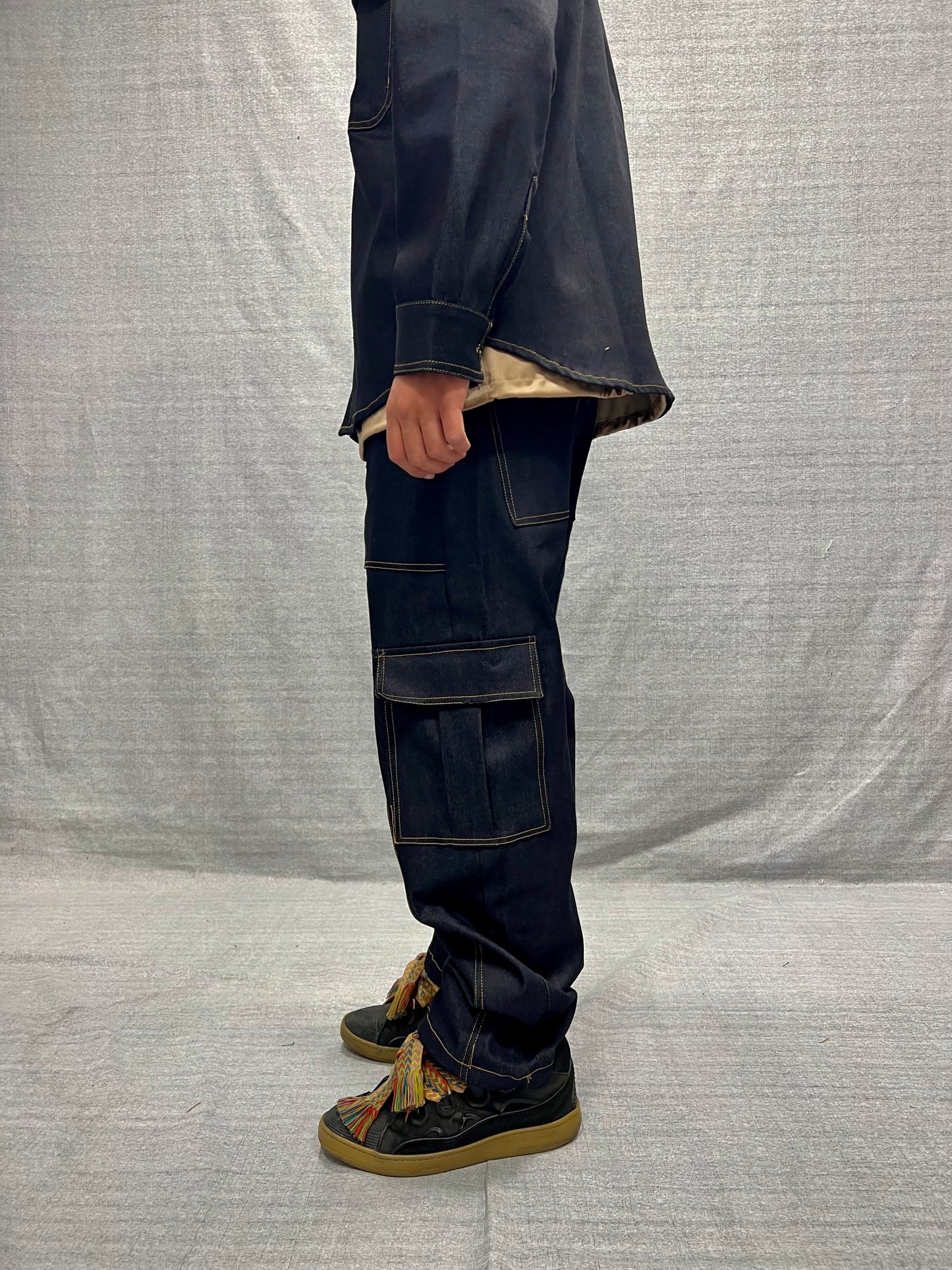 COORDINATO RELAXED FIT CARGO BLU INDACO SCURO RAW DENIM